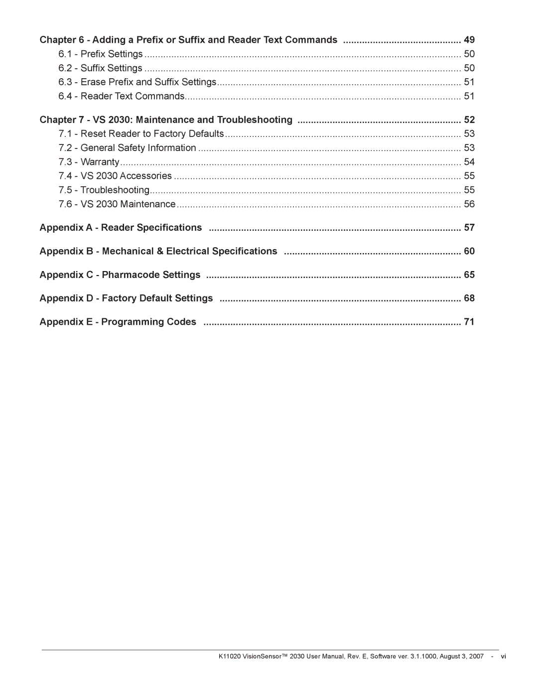 Videk 2030 manual Appendix a Reader Specifications  